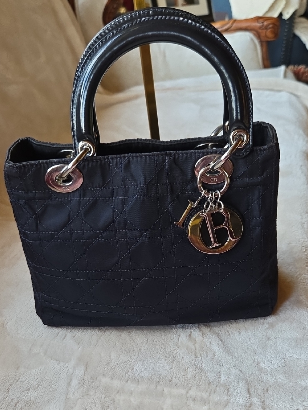 Dior Lady‎ Black Quilted Mini Bag with Silver Accents
